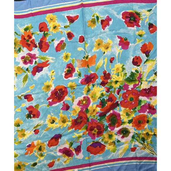 Talbots 100% Silk Scarf Spring Summer Floral 35" Square Border Vibrant Colorful - Picture 2 of 4